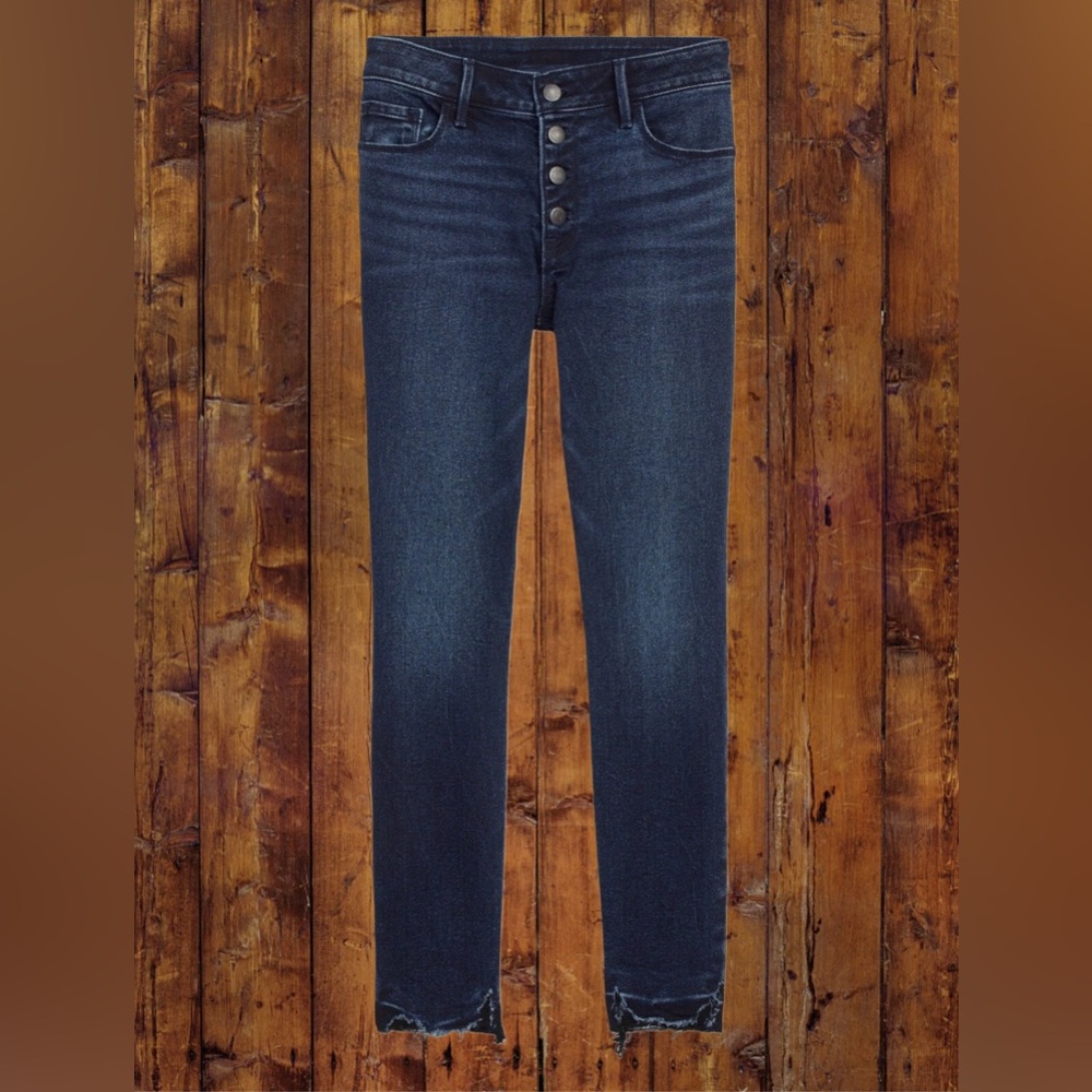 Old Navy Blue Mid-Rise Button-Fly Rockstar Super Skinny Cut-Off Ankle Jeans - Picture 2 of 6